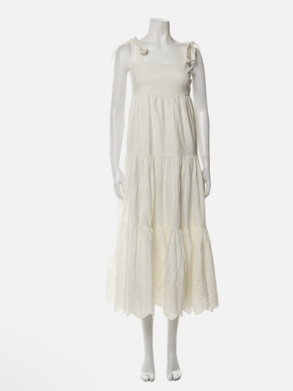 Jason Wu cream tiered eyelet lace cotton square neck maxi dress size XL